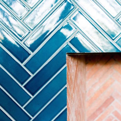 Blue Herringbone Mosaic Tiles