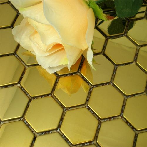 Golden Hexagon Mosaic Tiles